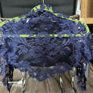 Navy dark blue floral vintage floral lace scarf shawl chapel veil mantilla